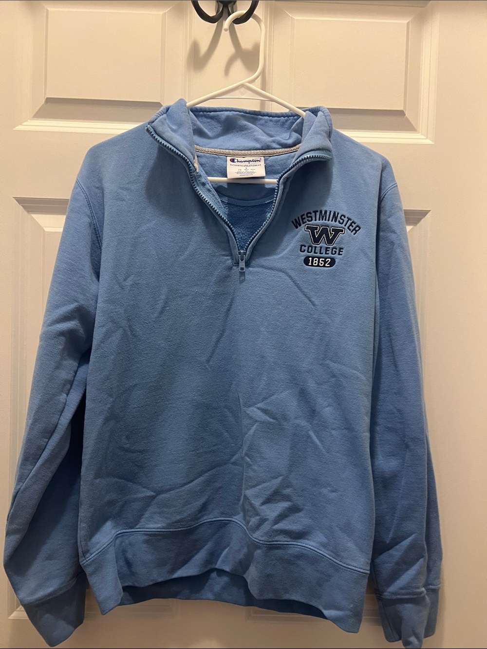 Champion Light Blue Quarter-Zip Sweatshirt with Westminster Logo